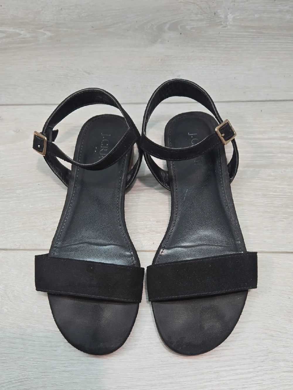J.Crew Women’s Black Ankle-Strap Flat Suede Sandals Shoes Sz 7